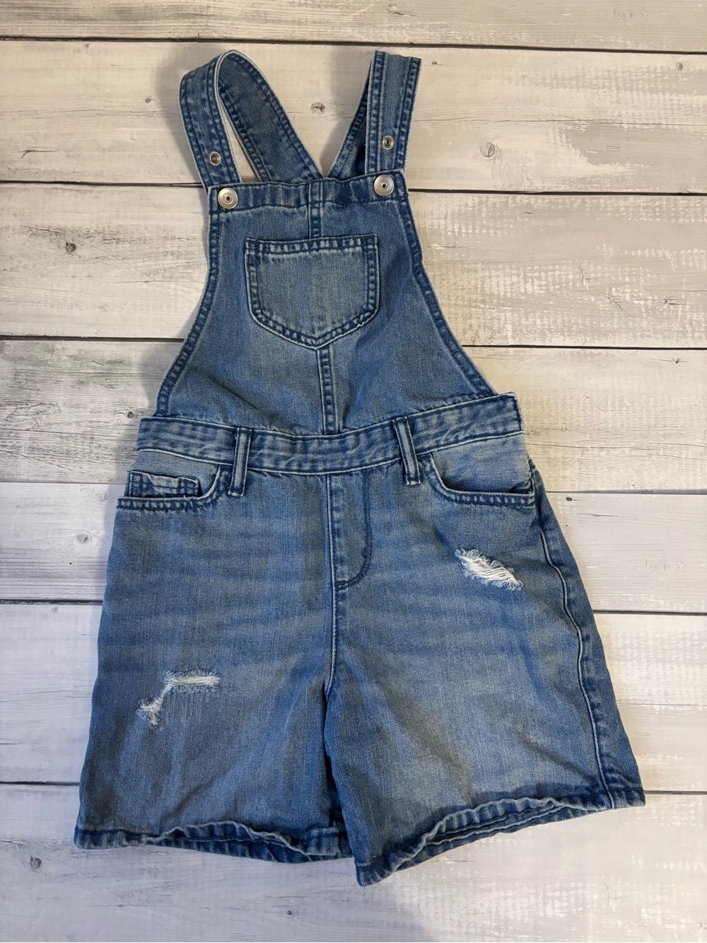 Place Blue Denim Shortalls with Distressed Accents